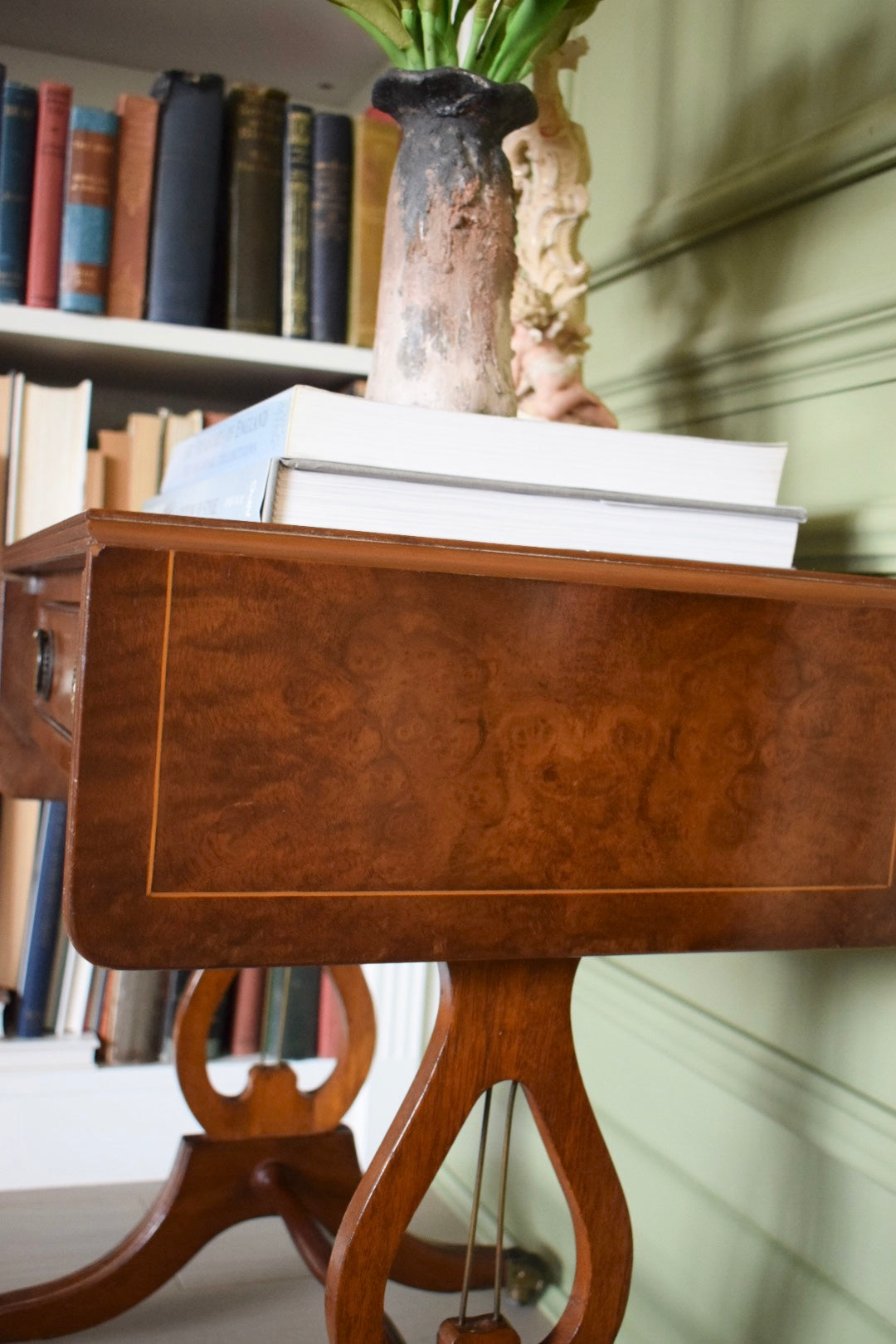 Stunning Burr and Burl Walnut Bedside Or End Wine Lamp Tables Bevan Funnell style With paw castors