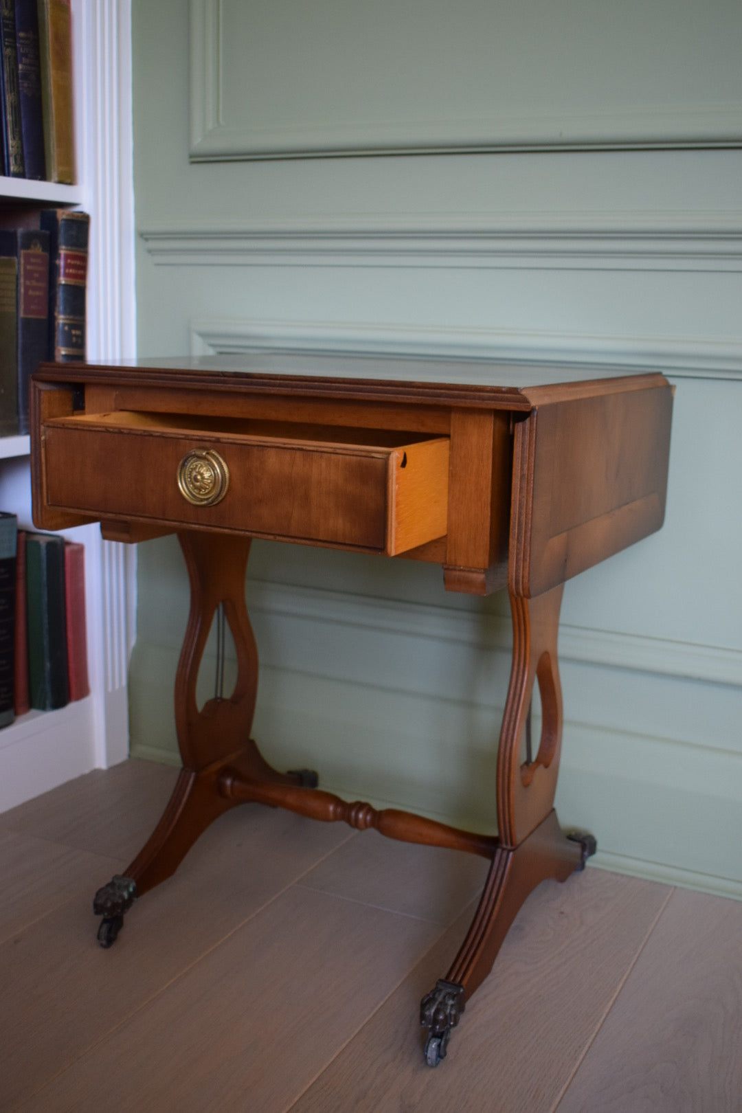 Beautiful vintage Bedside Or End Wine Lamp Walnut Table Bevan Funnell style With paw castors