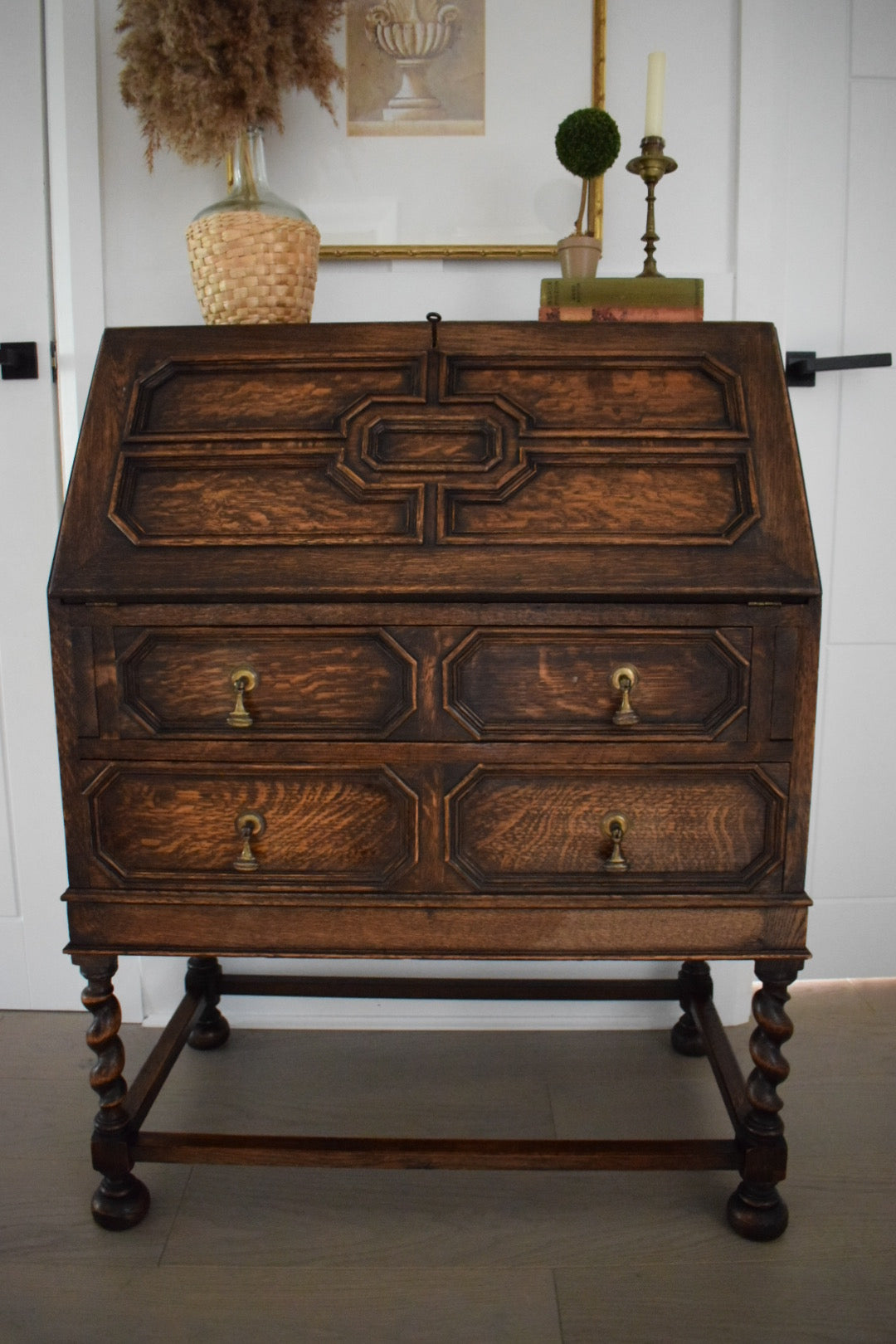 Beautiful 1930s Jacobean Style Vintage Oak bureau