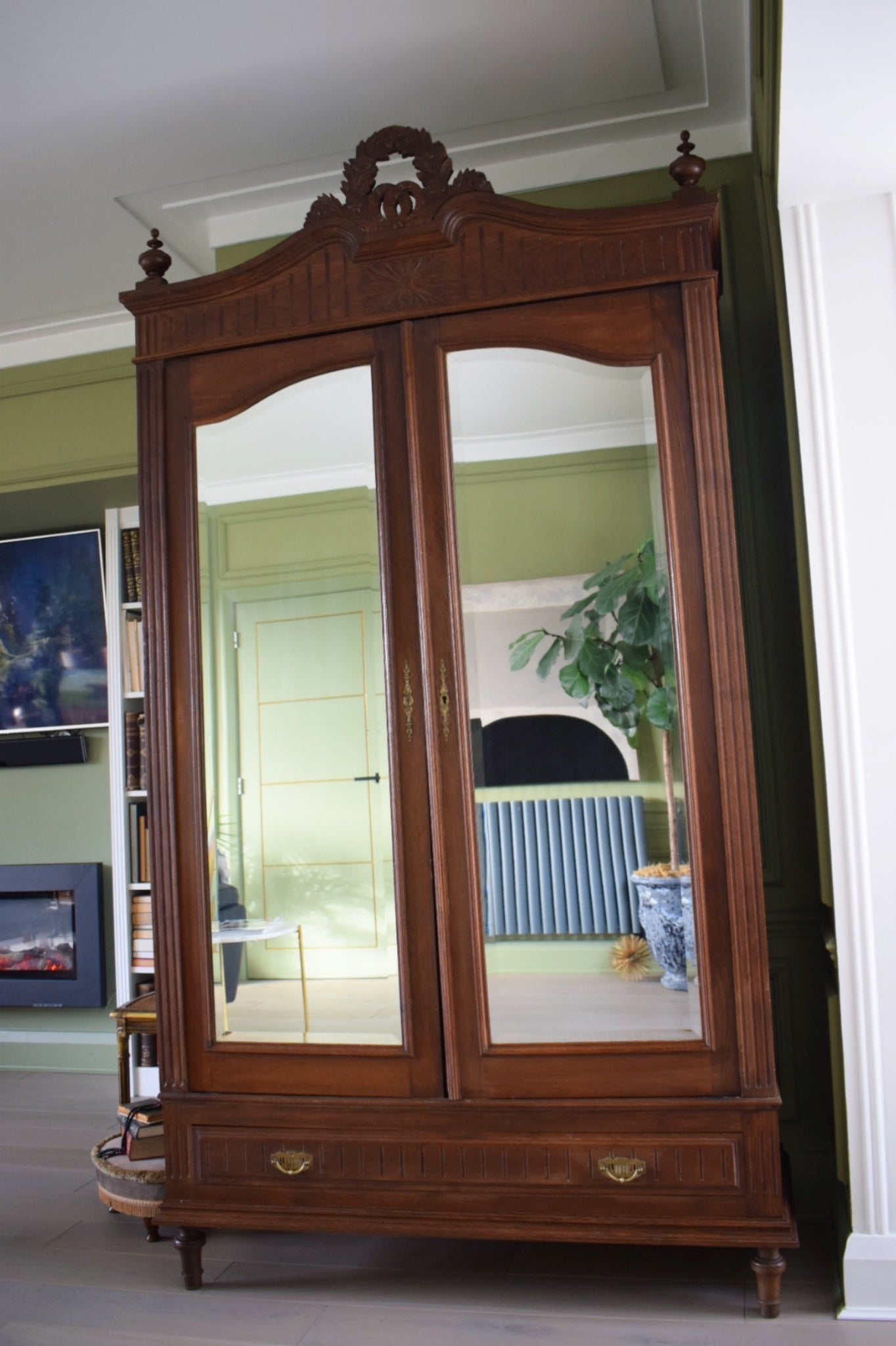 19th Century French Carved Oak Armoire Wardrobe