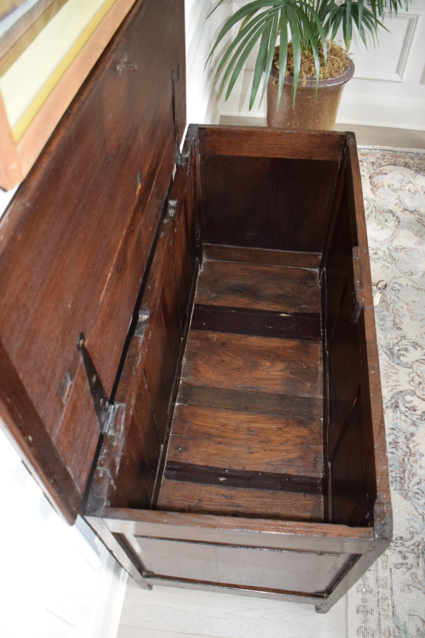 Rare Antique 18th Century Large Oak coffer with panelled construction