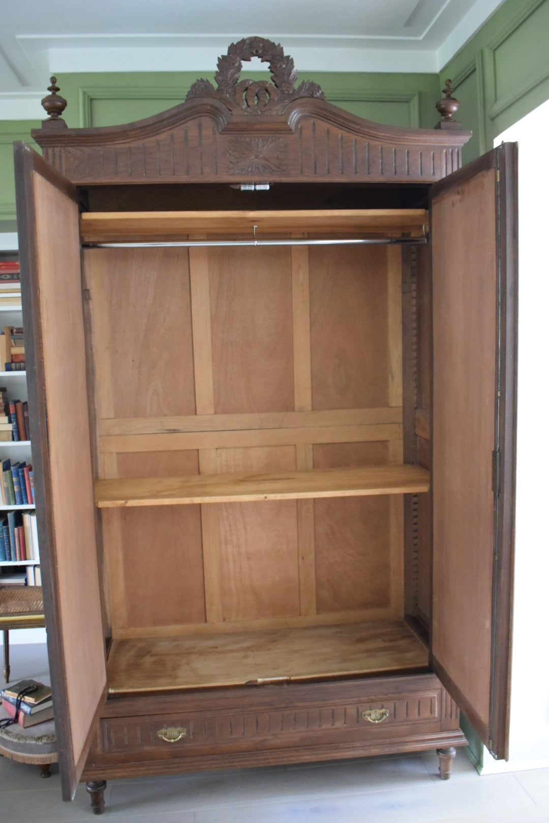 19th Century French Carved Oak Armoire Wardrobe