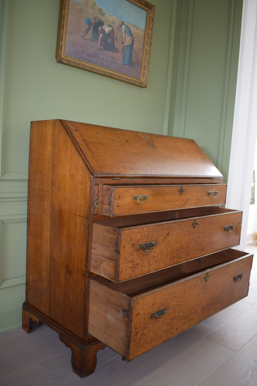 Antique George III Solid Oak Bureau- Exquisite