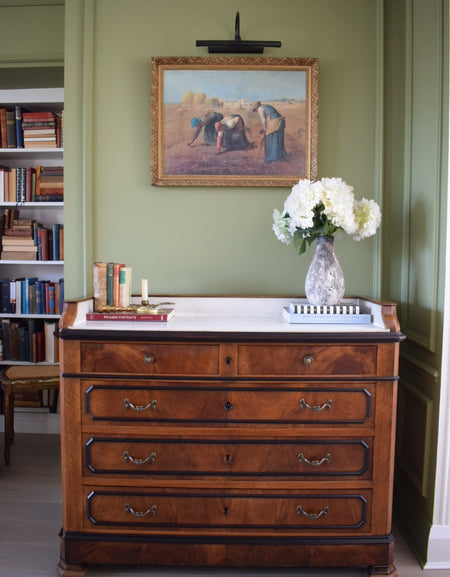 Exquisite Burl wood Louis French Marble Top Commode Chest of Drawers