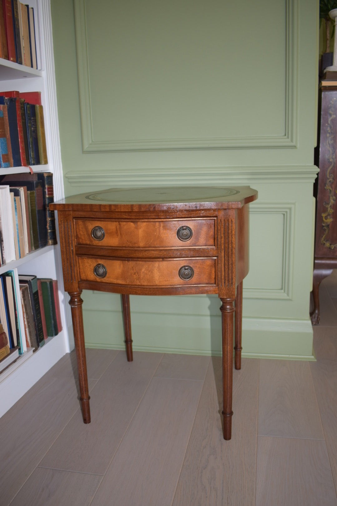 Bevan Funnell Occasional Table With 2 Drawers And Green Leather Top