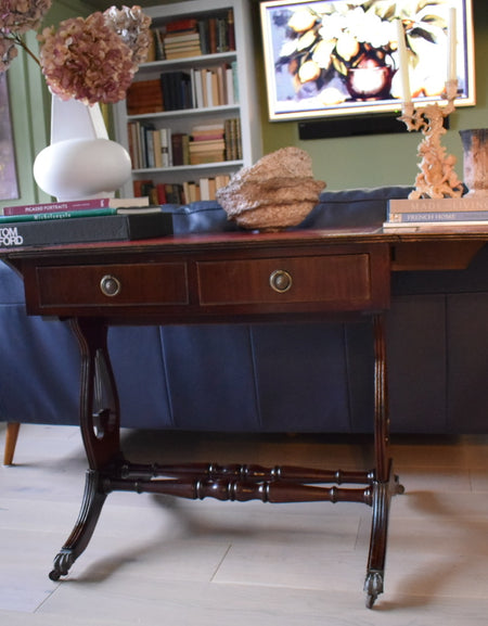 Vintage Regency Bevan Funnell style drop leaf leather top sofa table