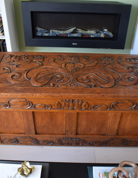 Rare Art Nouveau Early 20th century 1904 Solid Oak coffer chest