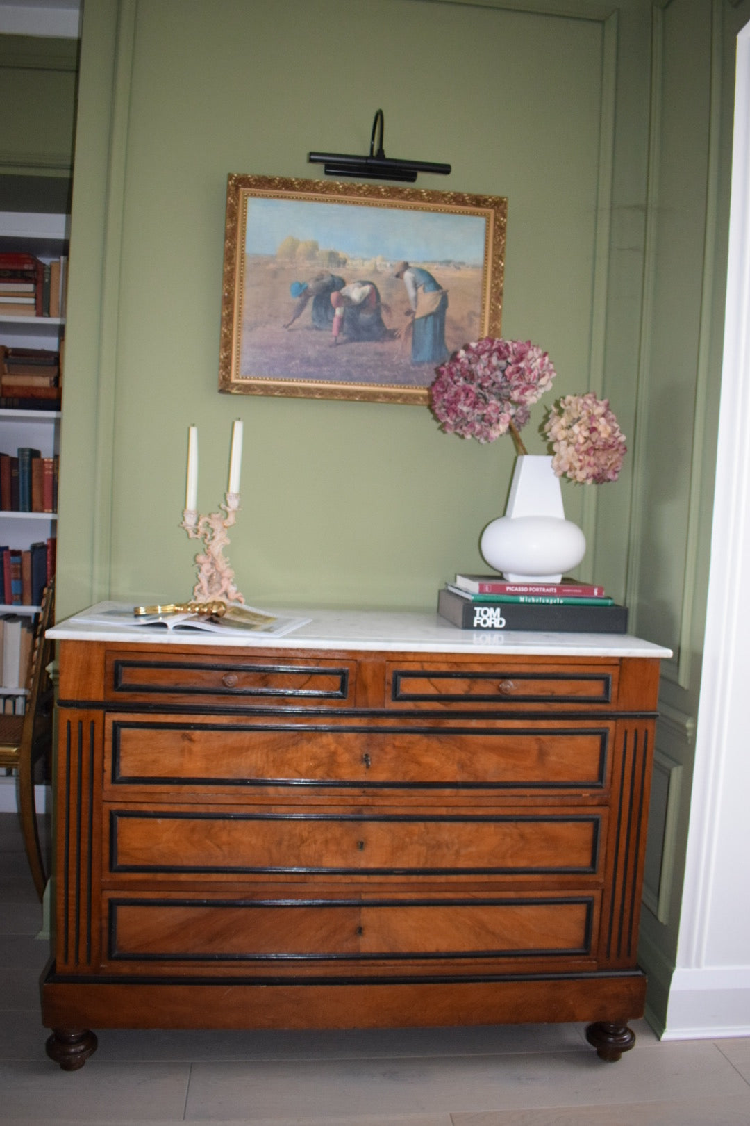 Stunning Burl wood Neoclassical Louis French Antique Marble Top Chest of Drawers Dresser