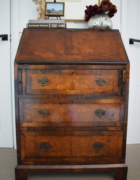 Antique Burr Satin walnut George Bureau desk table c 1910