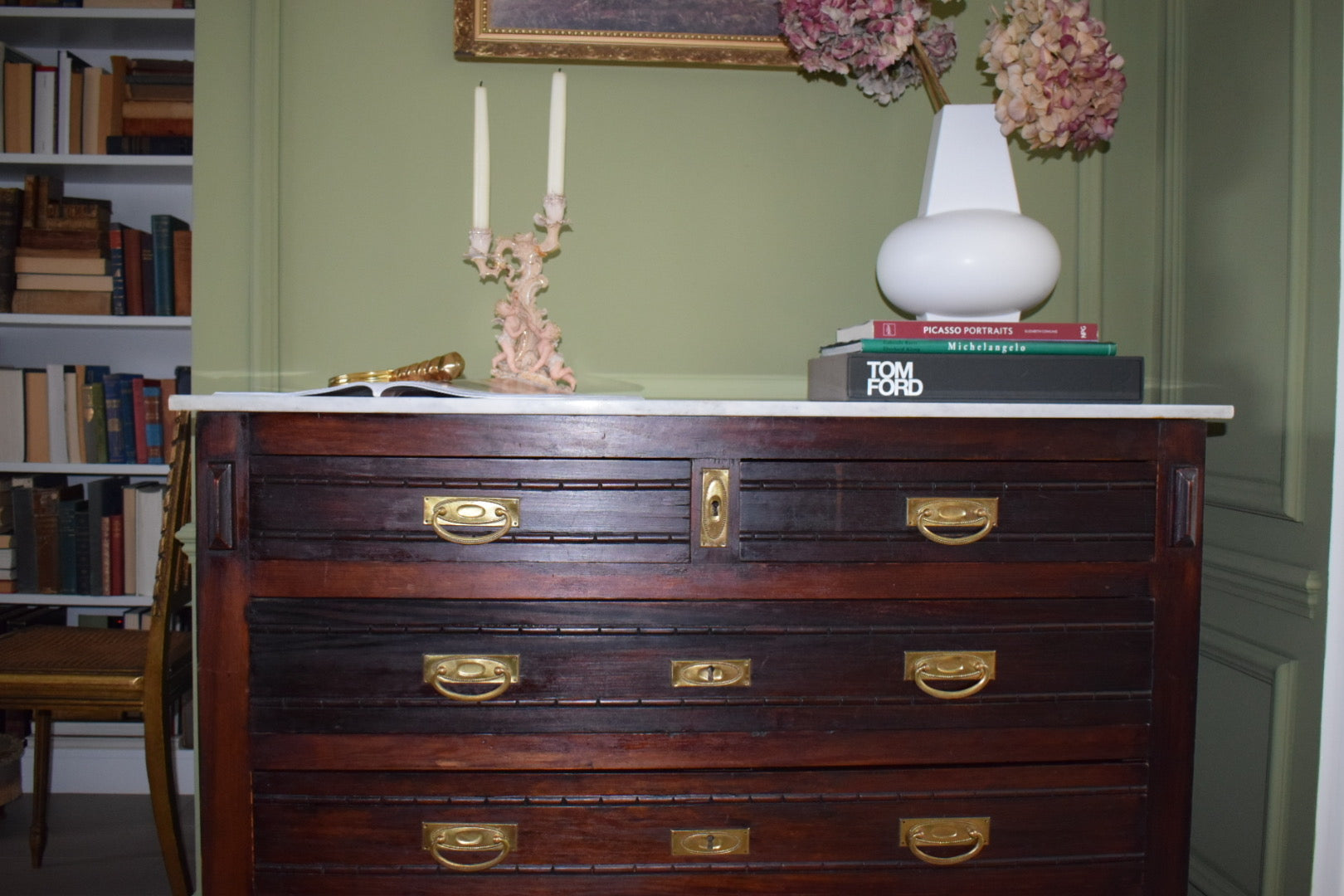 Truly Unique Louis French Antique Marble Top Chest of Drawers Dresser