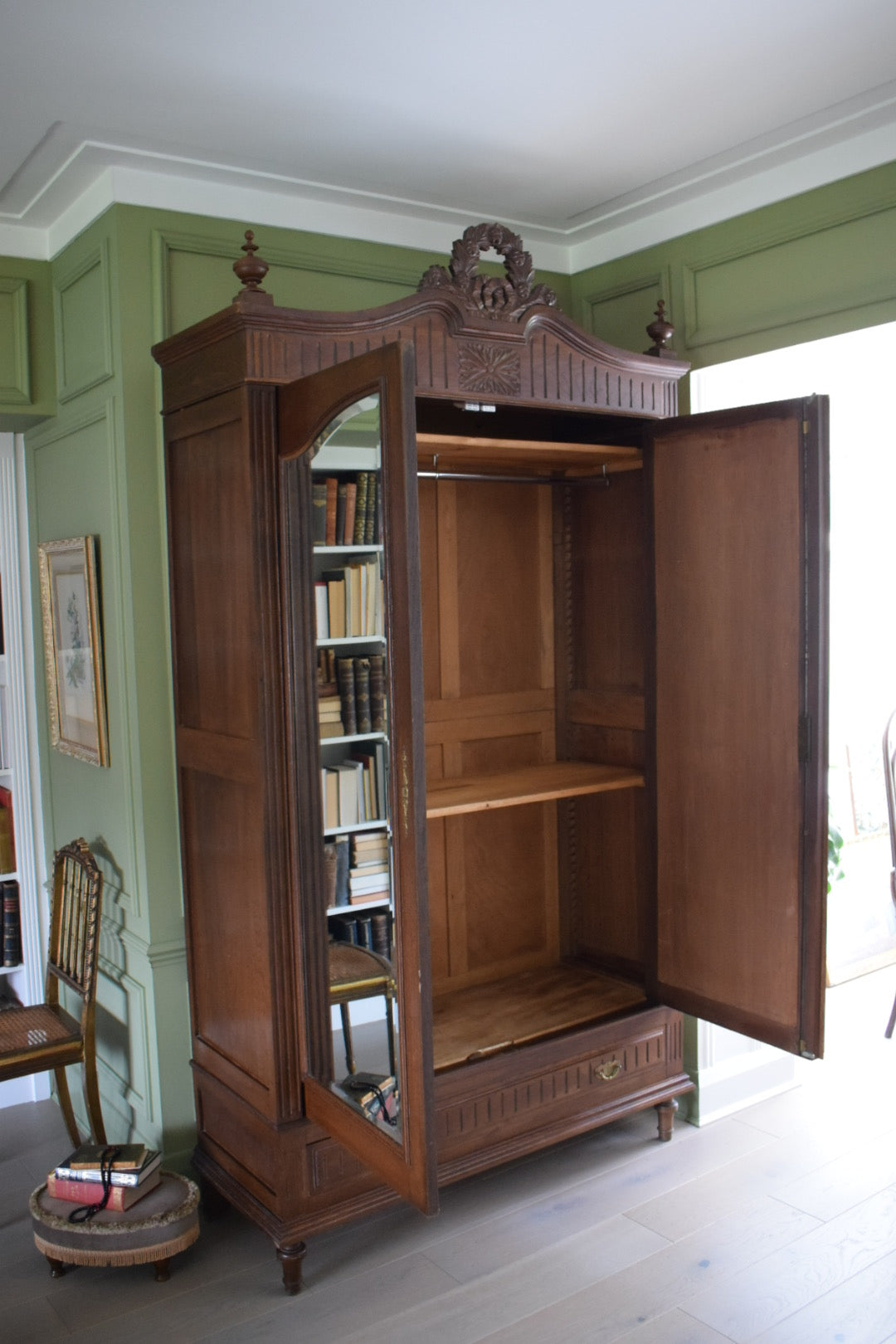 19th Century French Carved Oak Armoire Wardrobe