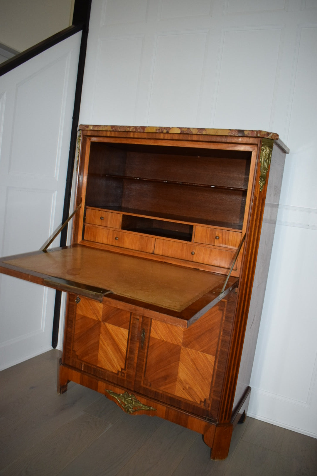 19th Century Louis XVI Walnut Fall Front Marquetry Secretaire Bureau Chest