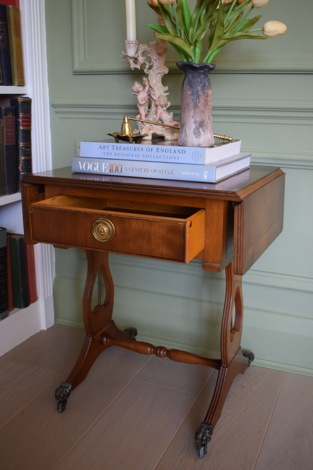 Beautiful vintage Bedside Or End Wine Lamp Walnut Table Bevan Funnell style With paw castors