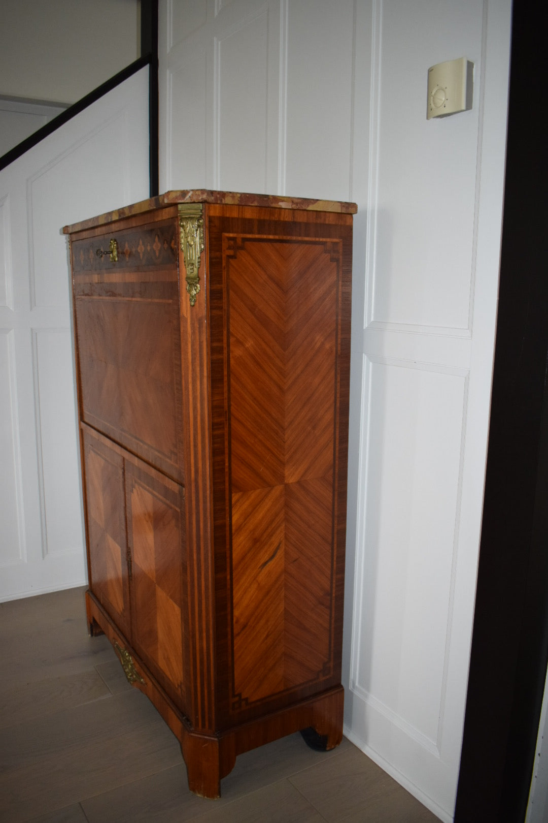 19th Century Louis XVI Walnut Fall Front Marquetry Secretaire Bureau Chest