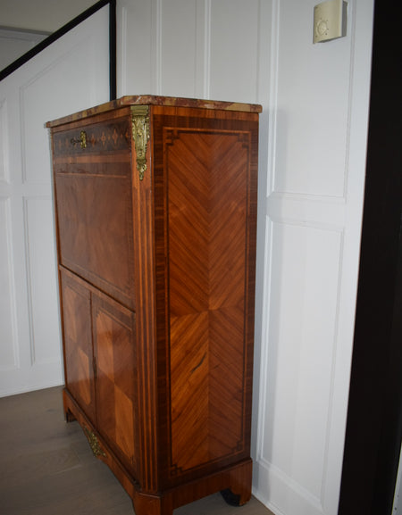 19th Century Louis XVI Walnut Fall Front Marquetry Secretaire Bureau Chest
