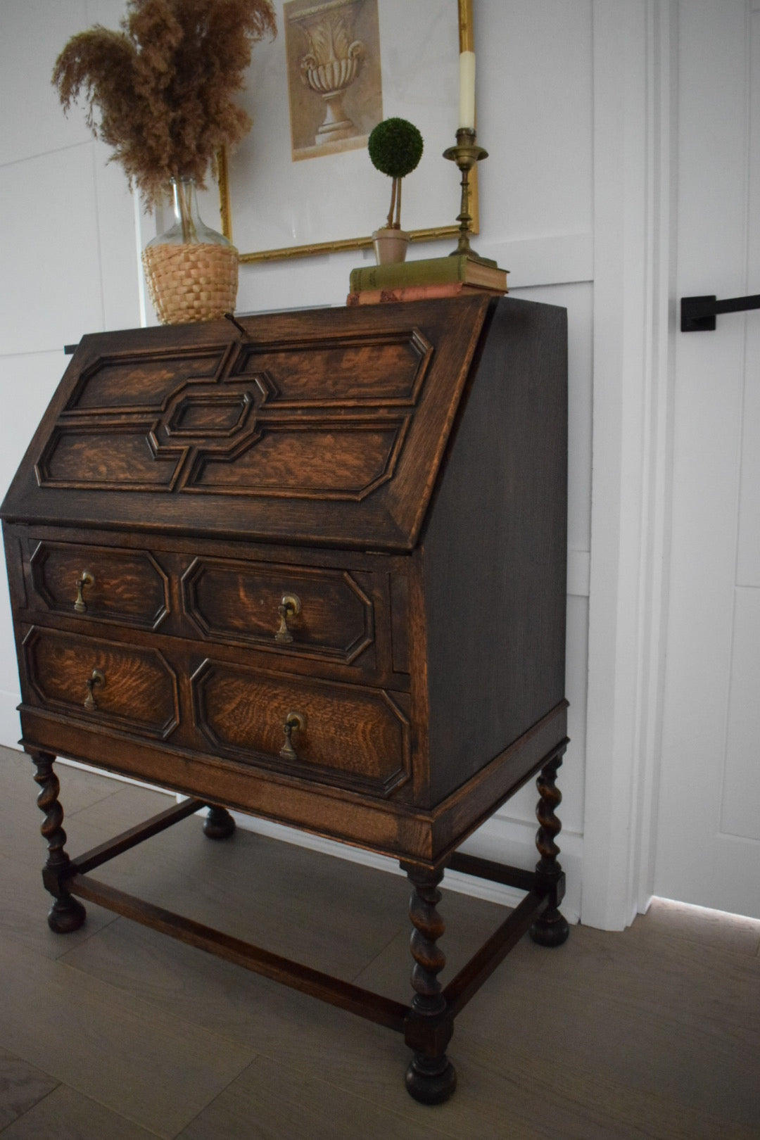 Beautiful 1930s Jacobean Style Vintage Oak bureau