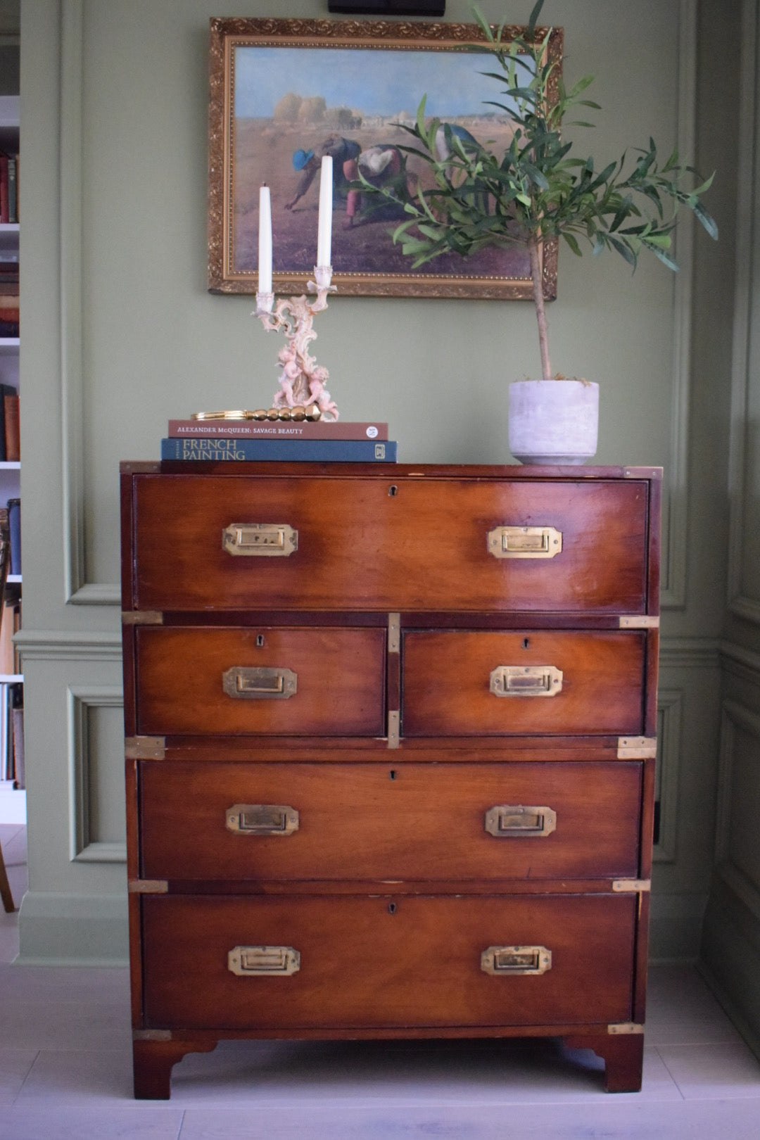 Rare Late 1800s Victorian Military Campaign Built in Secretaire with Chest of drawers