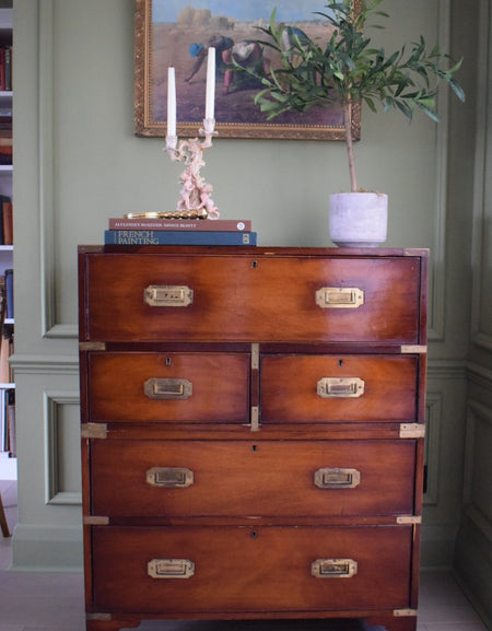 Rare Late 1800s Victorian Military Campaign Built in Secretaire with Chest of drawers