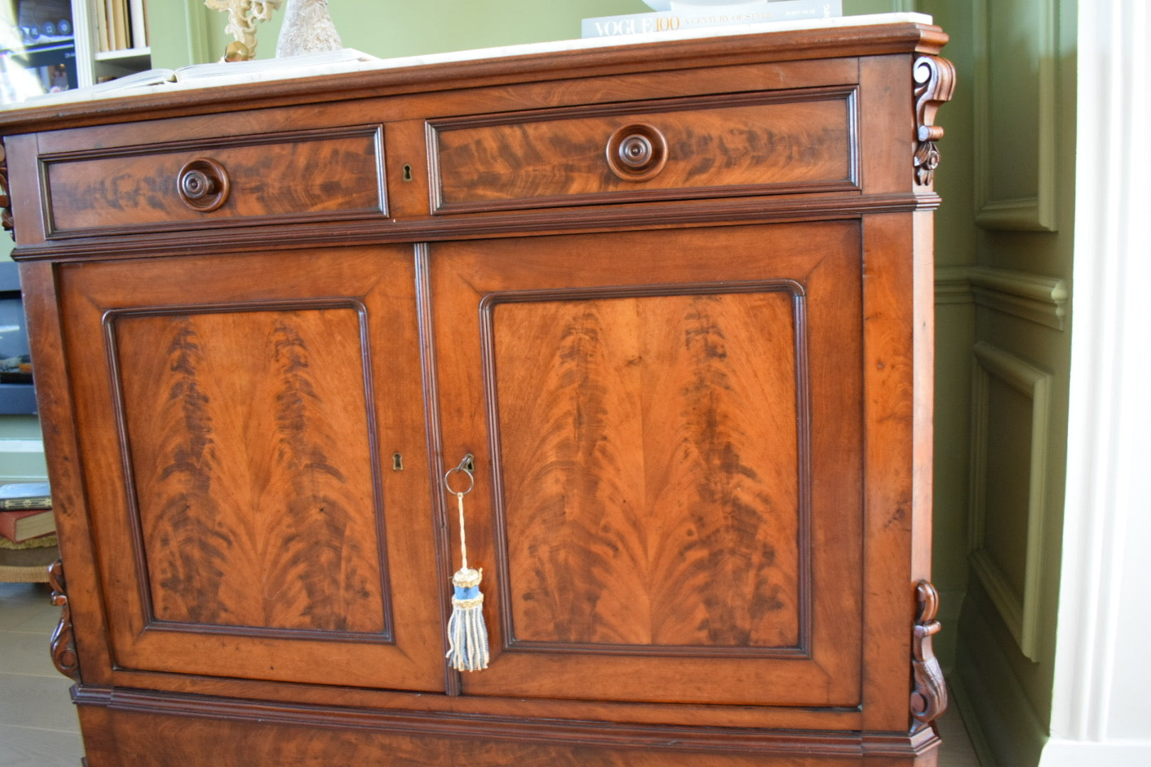 Unique 19th Century Louis Philippe French Antique Marble Top Buffer Dresser Sideboard