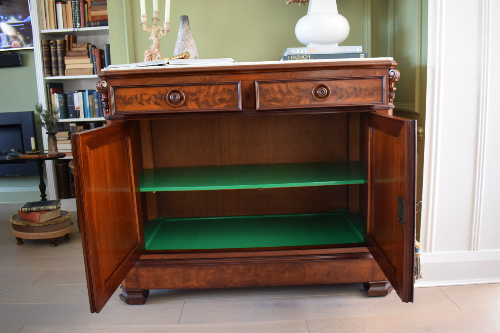Unique 19th Century Louis Philippe French Antique Marble Top Buffer Dresser Sideboard