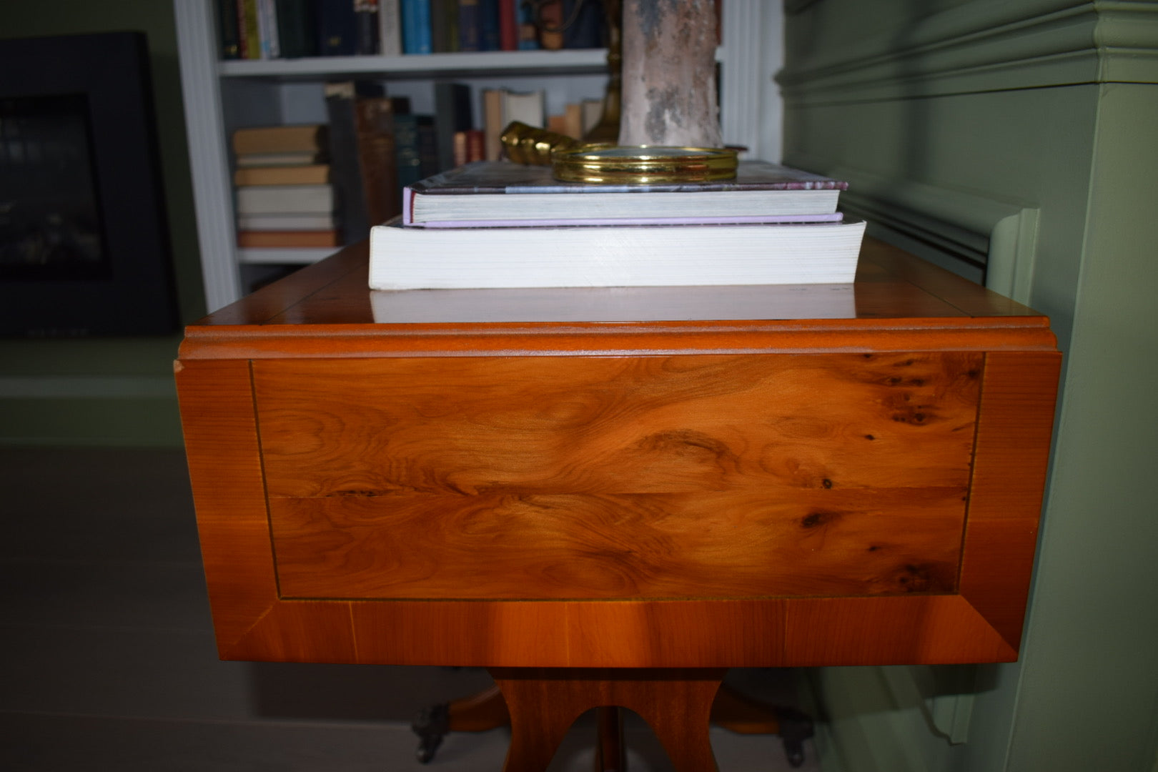 Pair of Antique Burr Walnut Drop Leaf Side Tables with Paw castors Bevan Funnell style