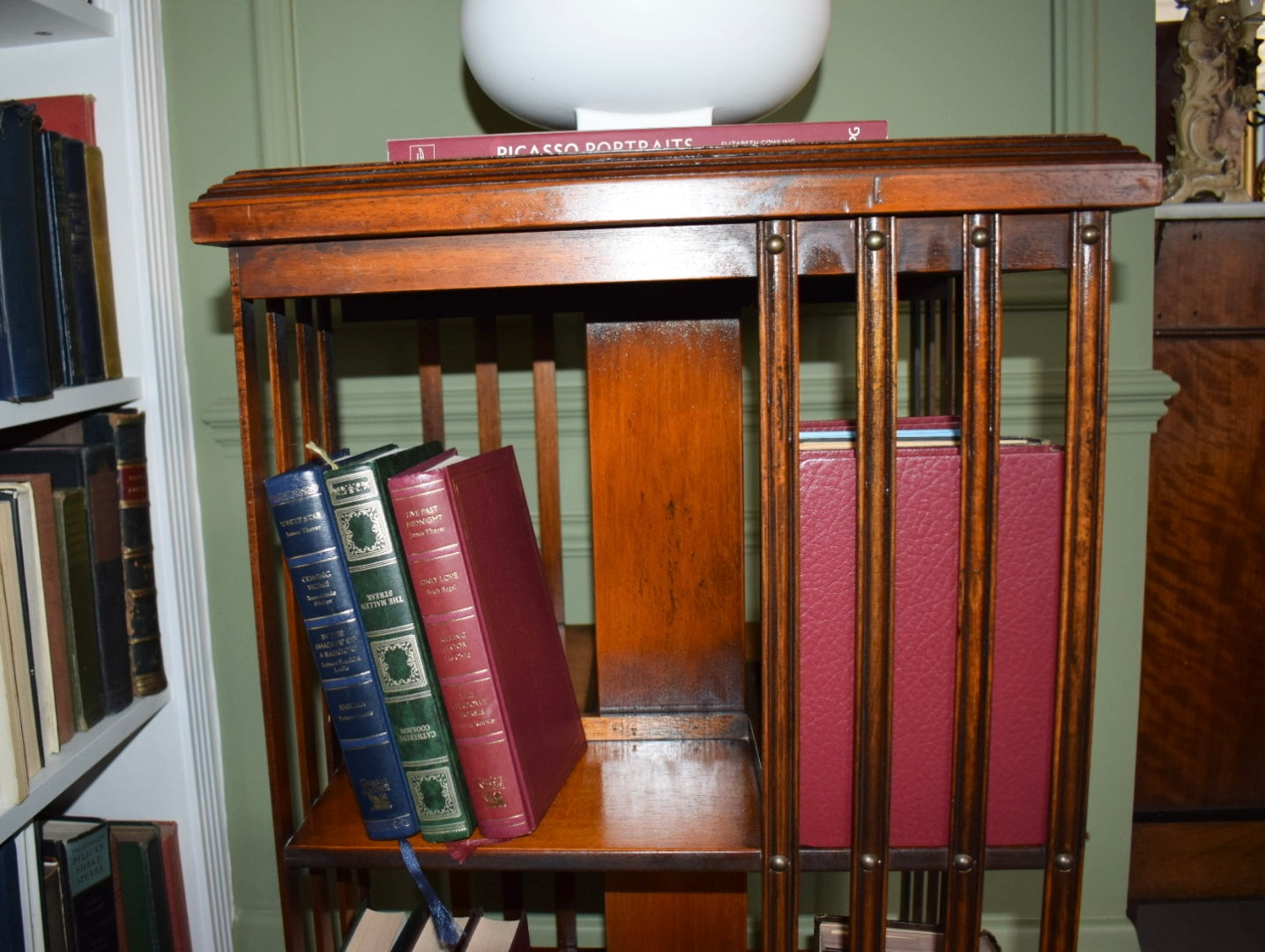 Rare Antique Sheraton Revival Burr Elm & Satinwood Revolving Bookcase