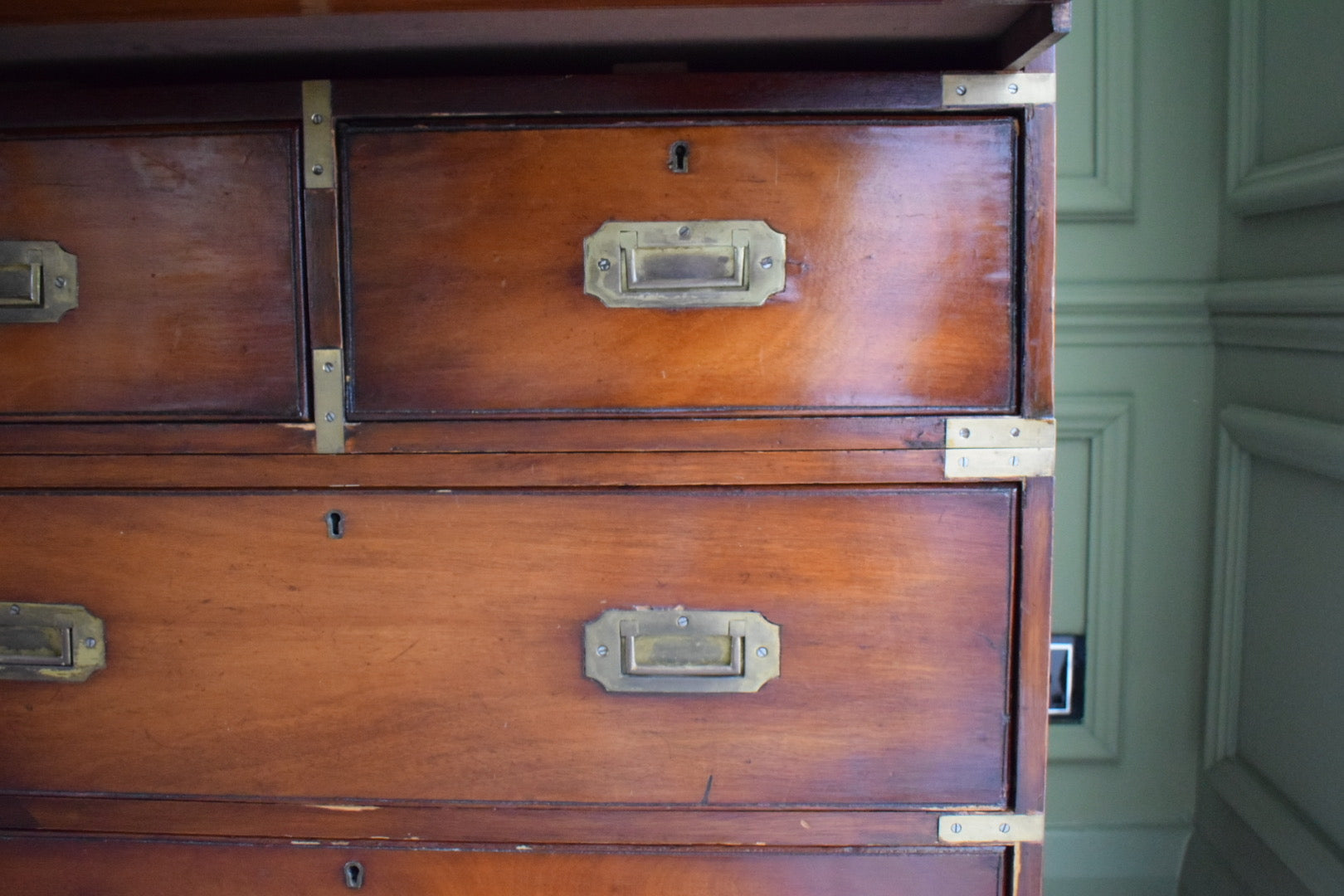 Rare Late 1800s Victorian Military Campaign Built in Secretaire with Chest of drawers