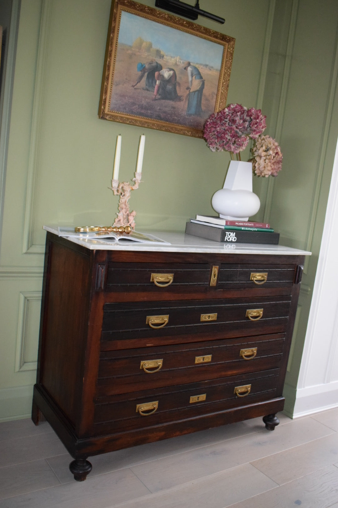 Truly Unique Louis French Antique Marble Top Chest of Drawers Dresser