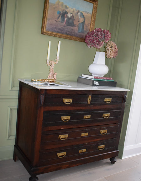 Truly Unique Louis French Antique Marble Top Chest of Drawers Dresser