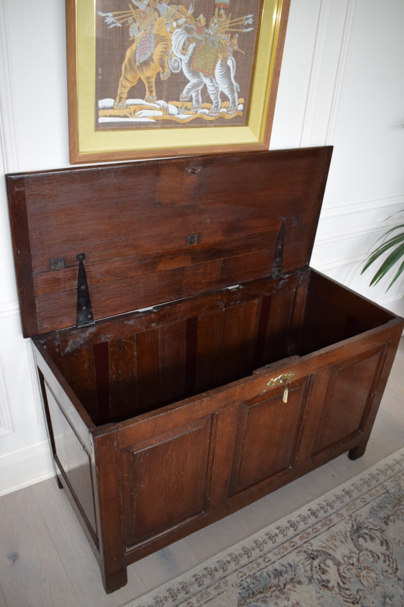 Rare Antique 18th Century Large Oak coffer with panelled construction