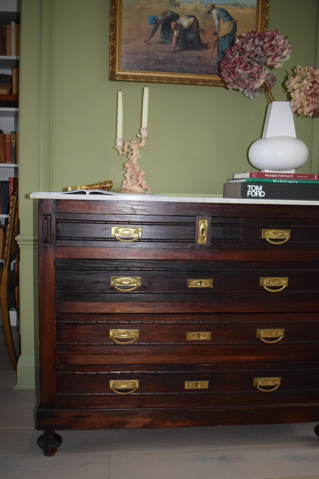 Truly Unique Louis French Antique Marble Top Chest of Drawers Dresser