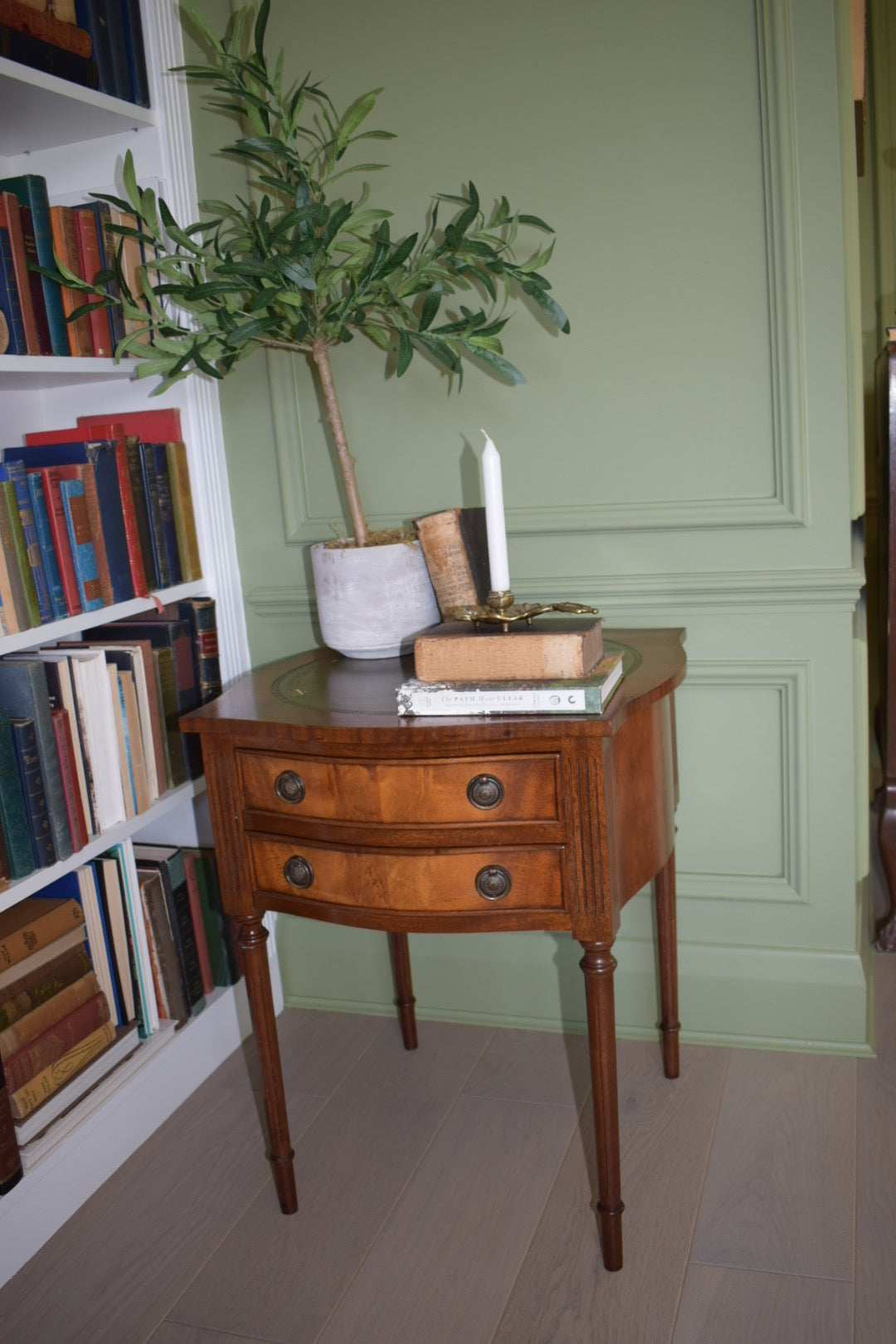 Bevan Funnell Occasional Table With 2 Drawers And Green Leather Top