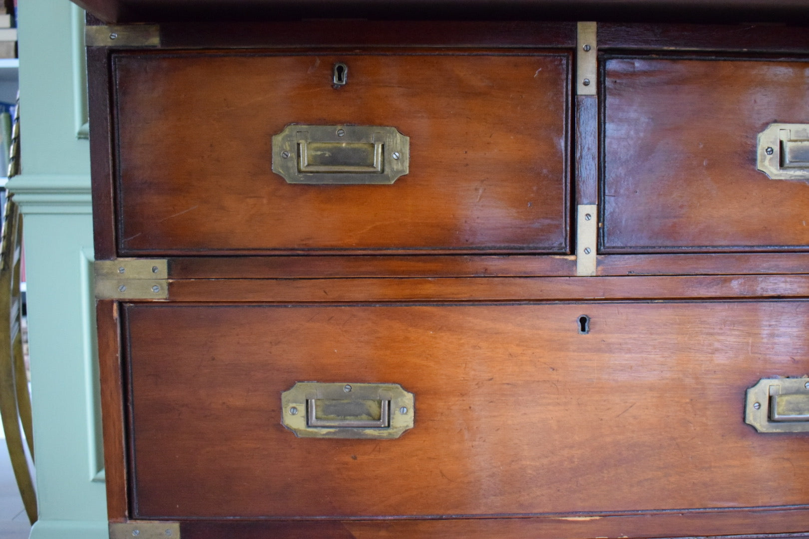 Rare Late 1800s Victorian Military Campaign Built in Secretaire with Chest of drawers