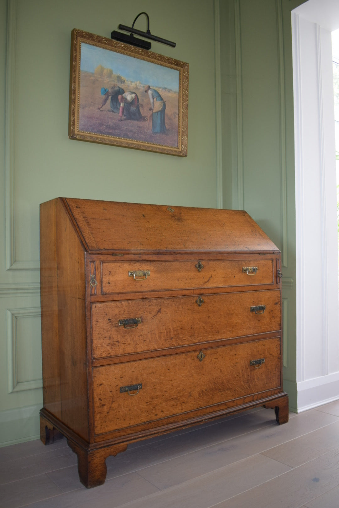 Antique George III Solid Oak Bureau- Exquisite