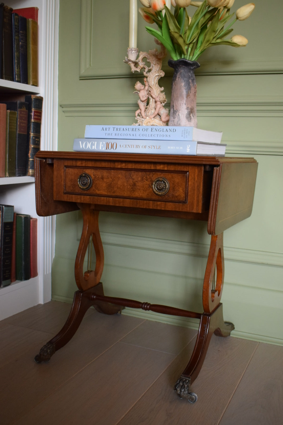 Stunning Burr and Burl Walnut Bedside Or End Wine Lamp Tables Bevan Funnell style With paw castors