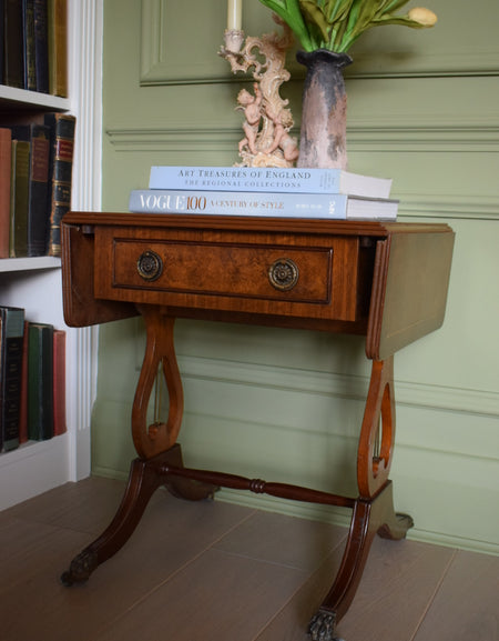 Stunning Burr and Burl Walnut Bedside Or End Wine Lamp Tables Bevan Funnell style With paw castors