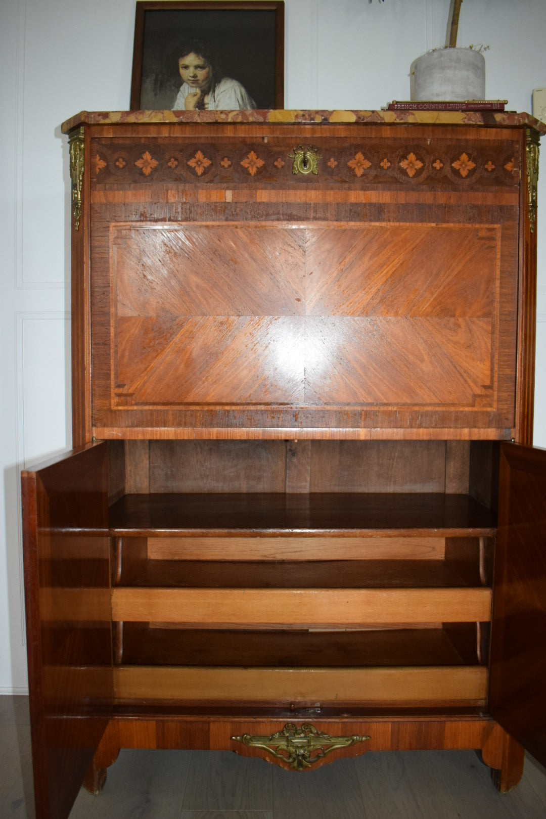 19th Century Louis XVI Walnut Fall Front Marquetry Secretaire Bureau Chest