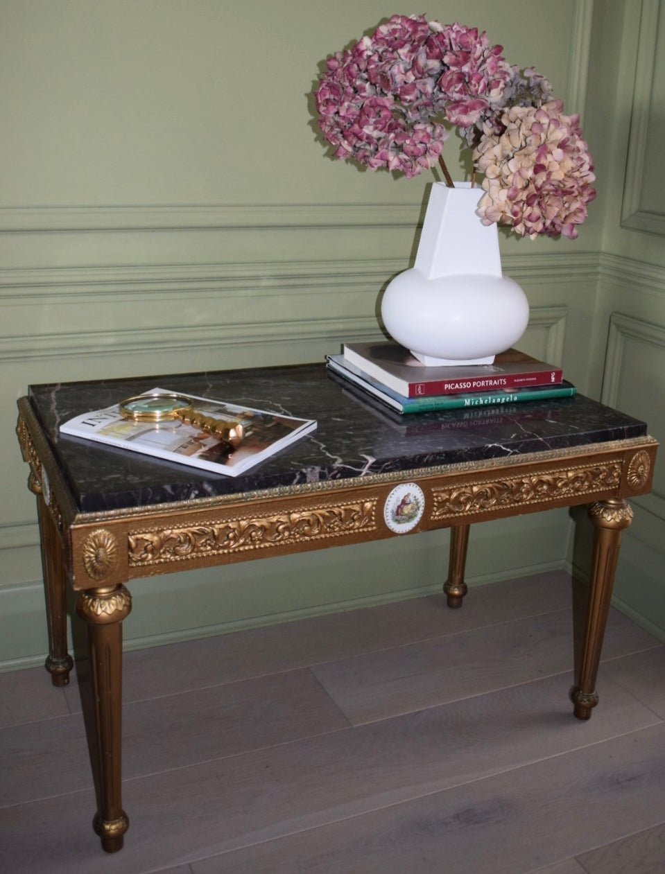 Mid-Century French Coffee Table, Gilt And Marble Circa 1960