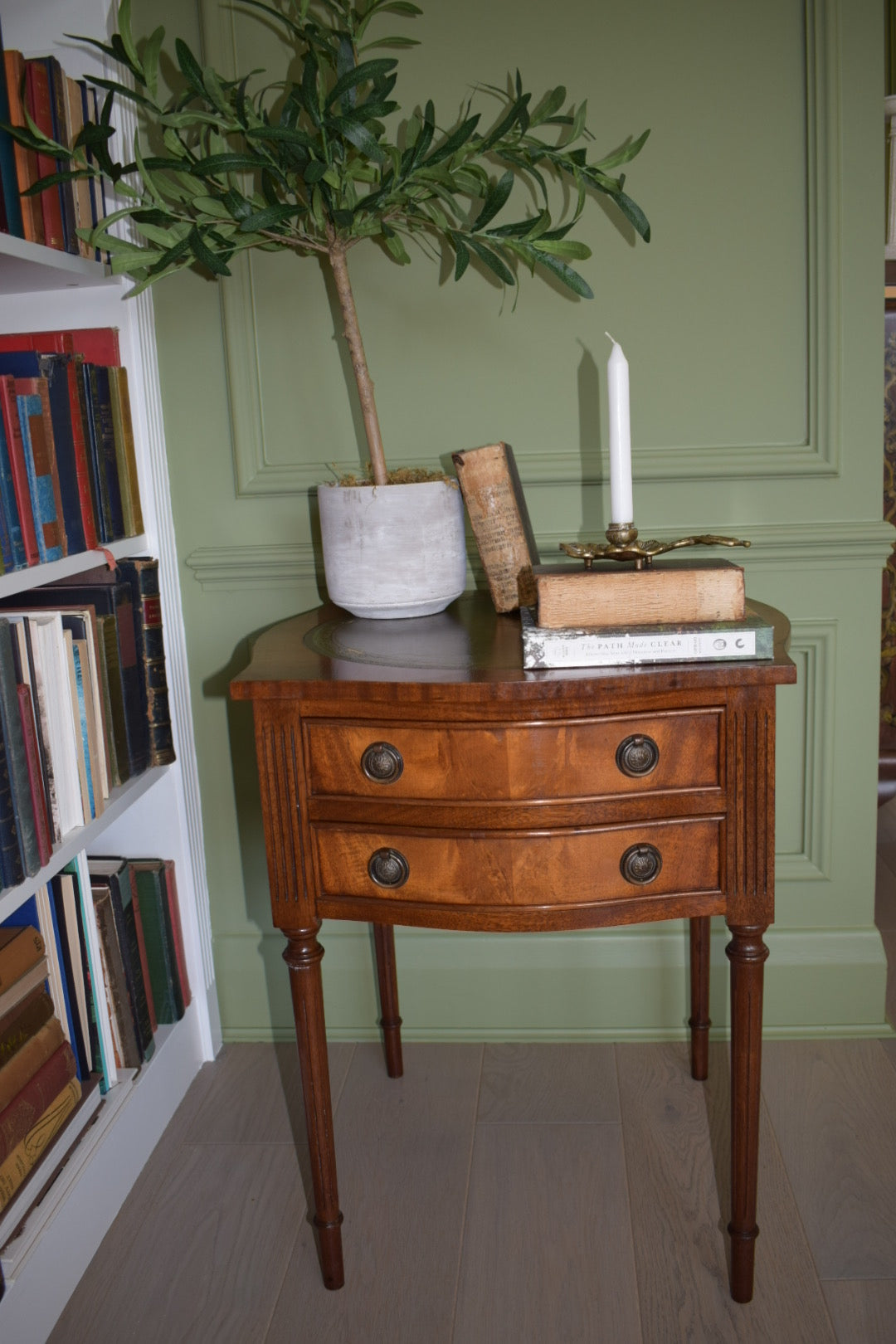 Bevan Funnell Occasional Table With 2 Drawers And Green Leather Top