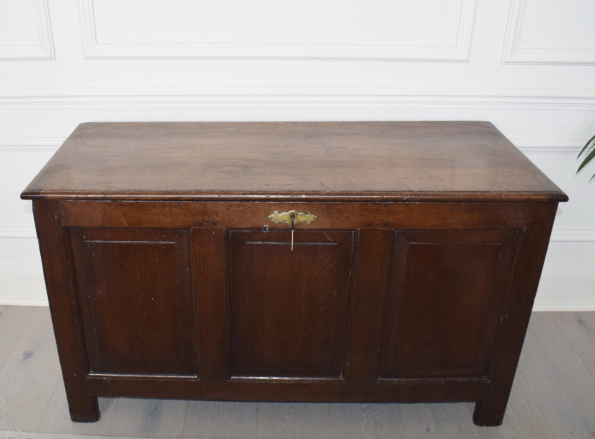 Rare Antique 18th Century Large Oak coffer with panelled construction