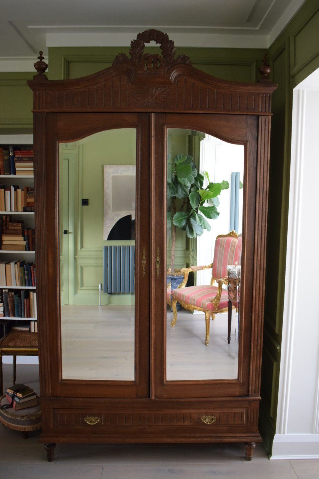 19th Century French Carved Oak Armoire Wardrobe