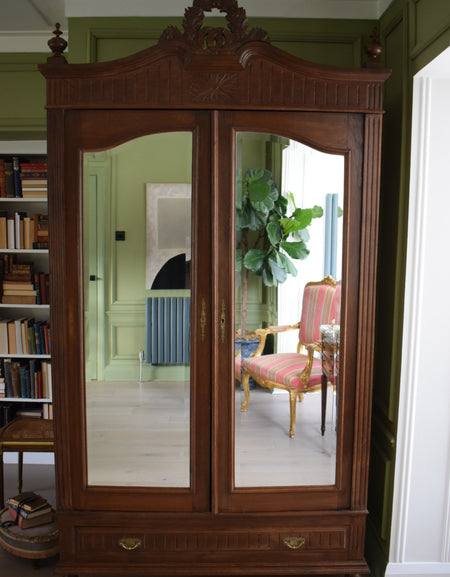 19th Century French Carved Oak Armoire Wardrobe