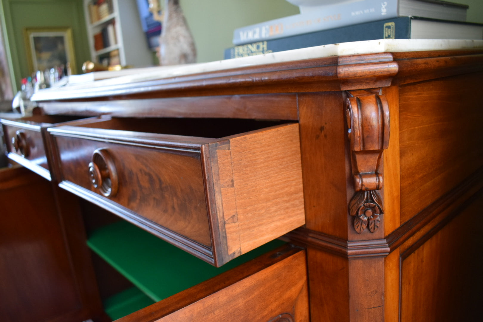 Unique 19th Century Louis Philippe French Antique Marble Top Buffer Dresser Sideboard