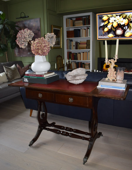 Vintage Regency Bevan Funnell style drop leaf leather top sofa table