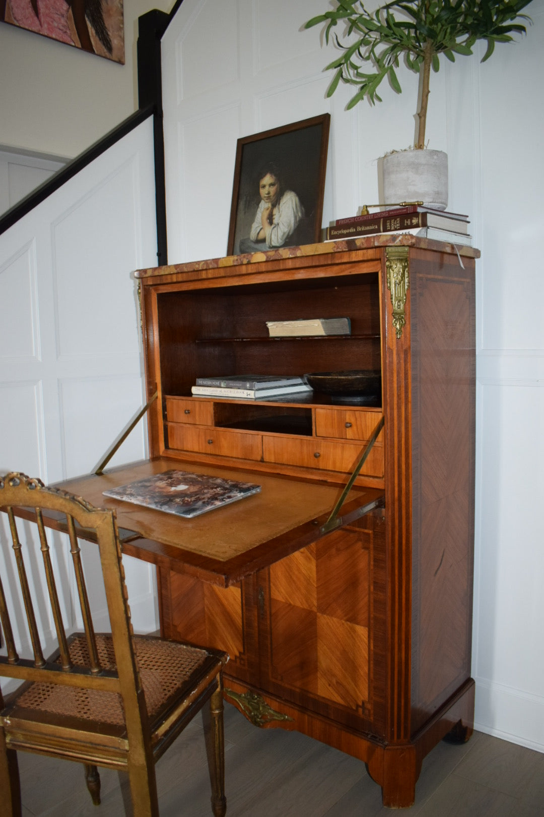 19th Century Louis XVI Walnut Fall Front Marquetry Secretaire Bureau Chest