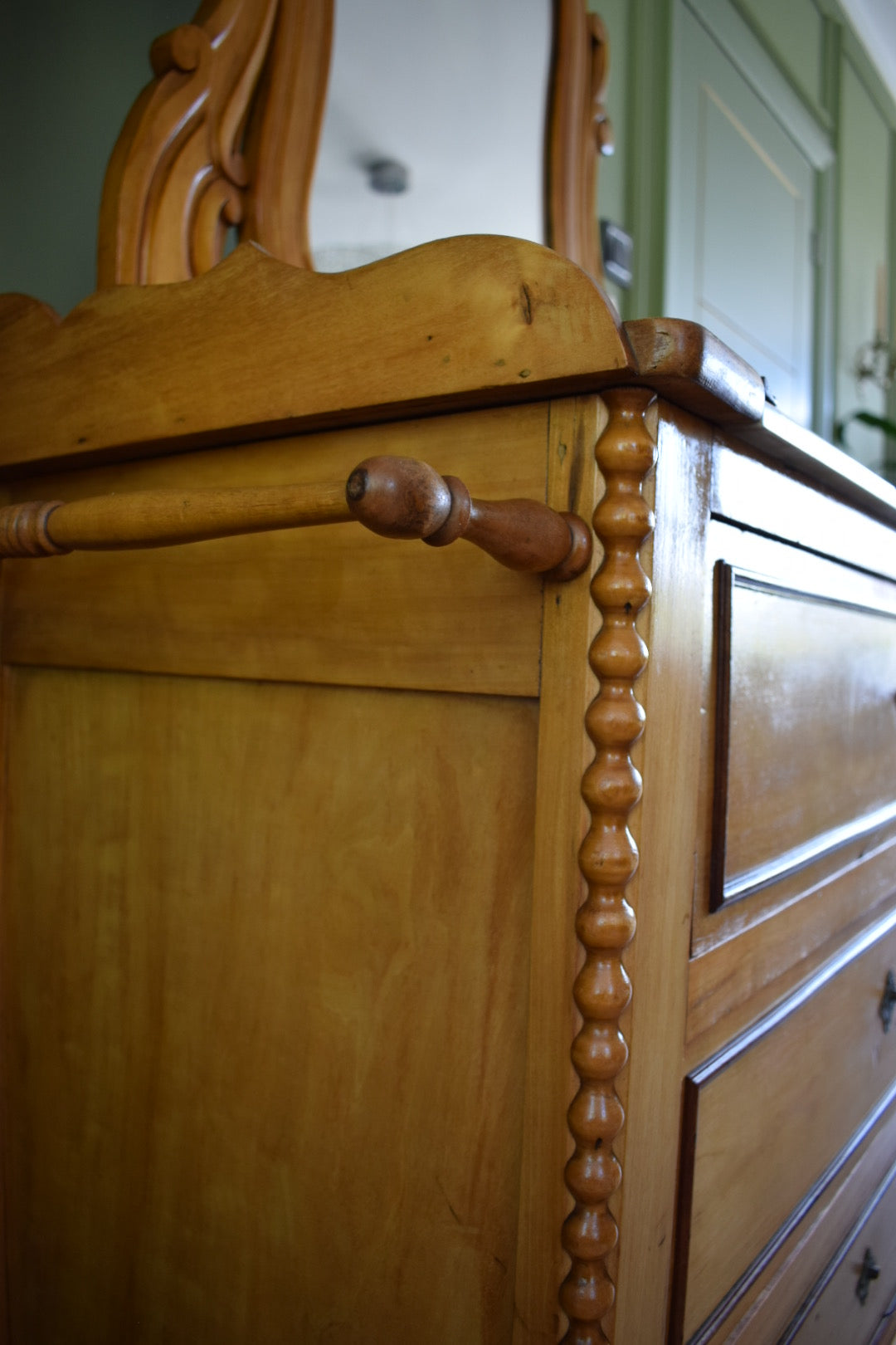 Satin Birch Marble top Dressing chest of drawers with mirror