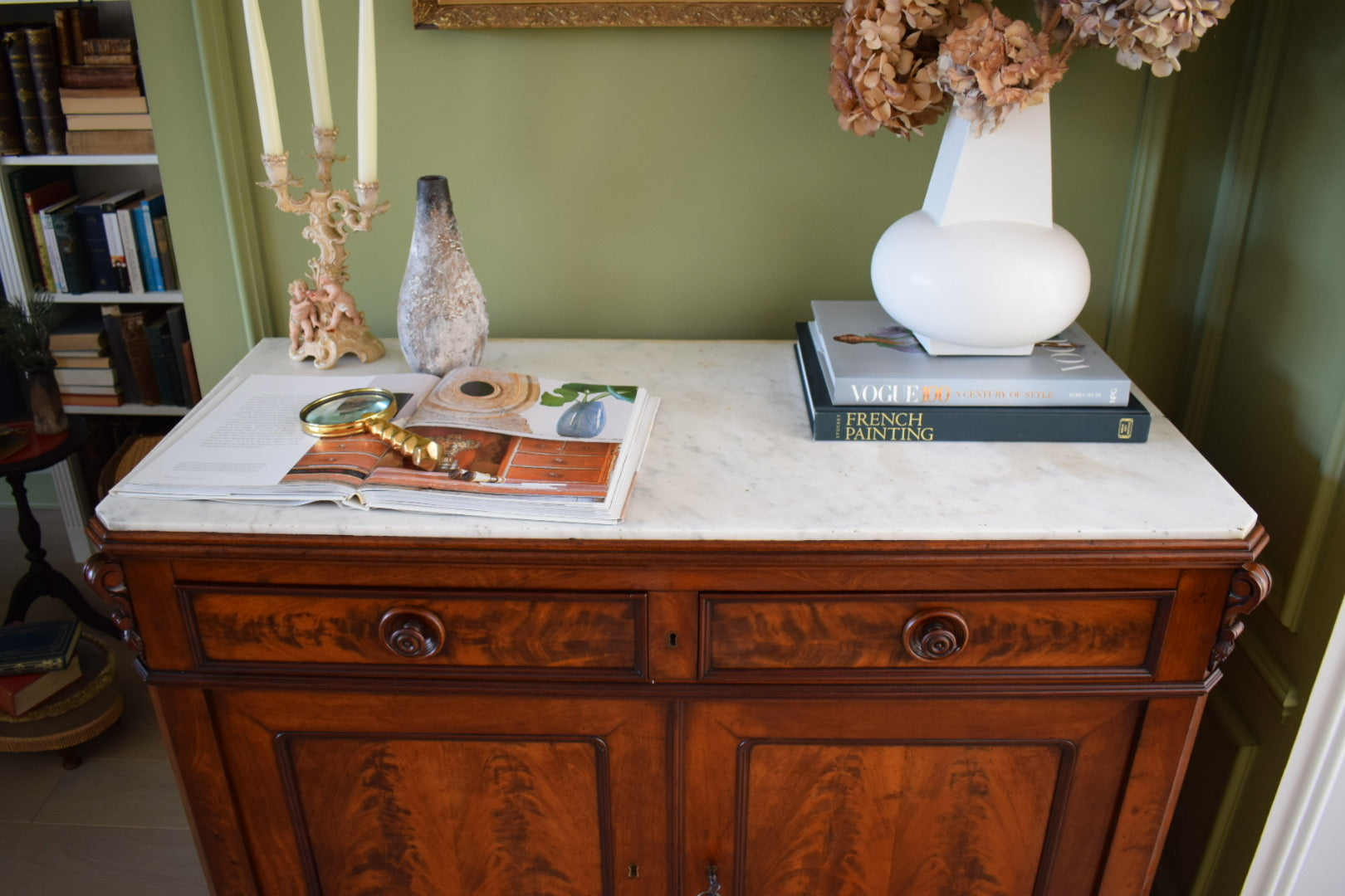 Unique 19th Century Louis Philippe French Antique Marble Top Buffer Dresser Sideboard
