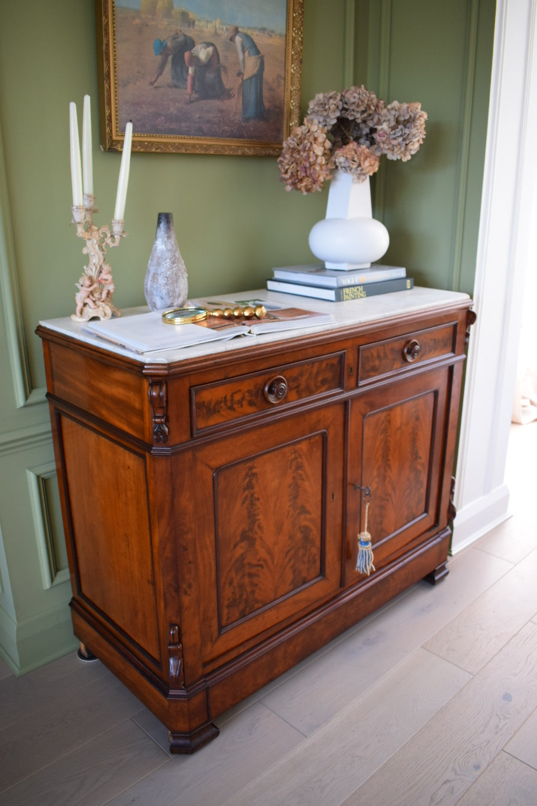 Unique 19th Century Louis Philippe French Antique Marble Top Buffer Dresser Sideboard