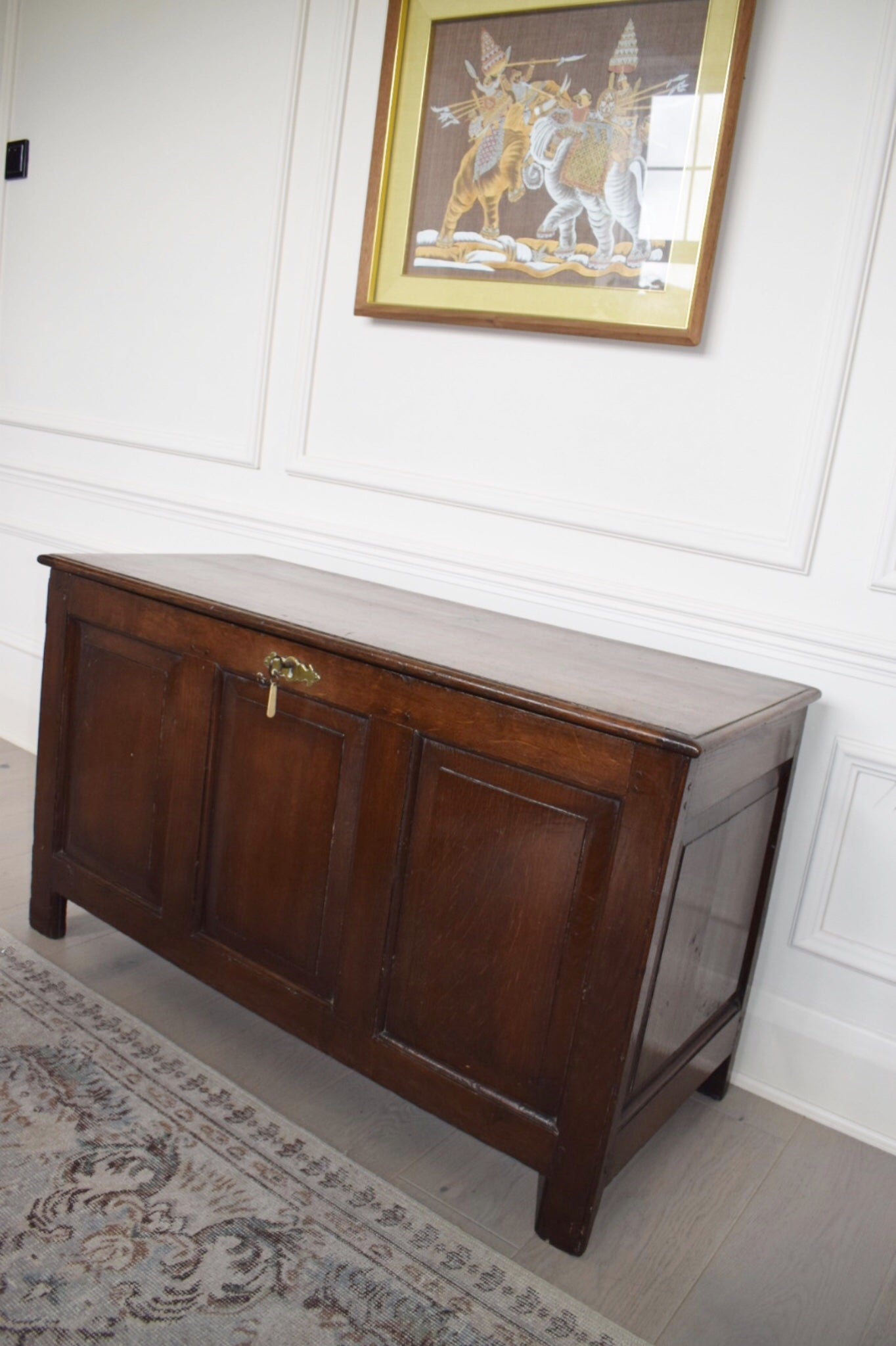 Rare Antique 18th Century Large Oak coffer with panelled construction