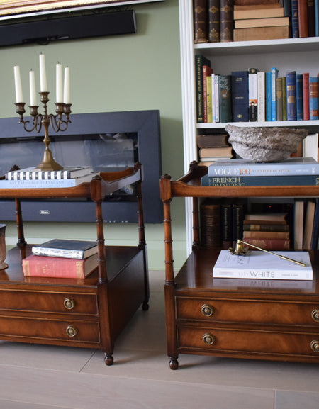 Pair of Bevan Funnell Reprodux Mahogany 2 Tier Bedside table